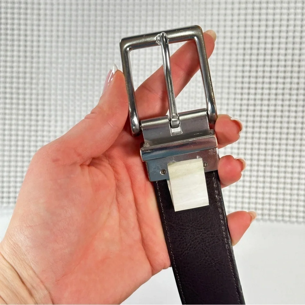 Reversible Leather Belt 42 Inch Black Brown Silver Buckle